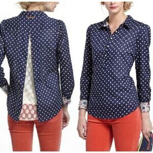 Birds of Paradise by Trovata Womens Button Down Polka Dot Shirt Sz S